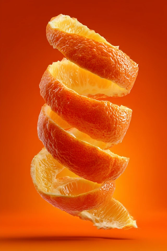 Mandarin Orange Spiral: Juicy Fruit Photography