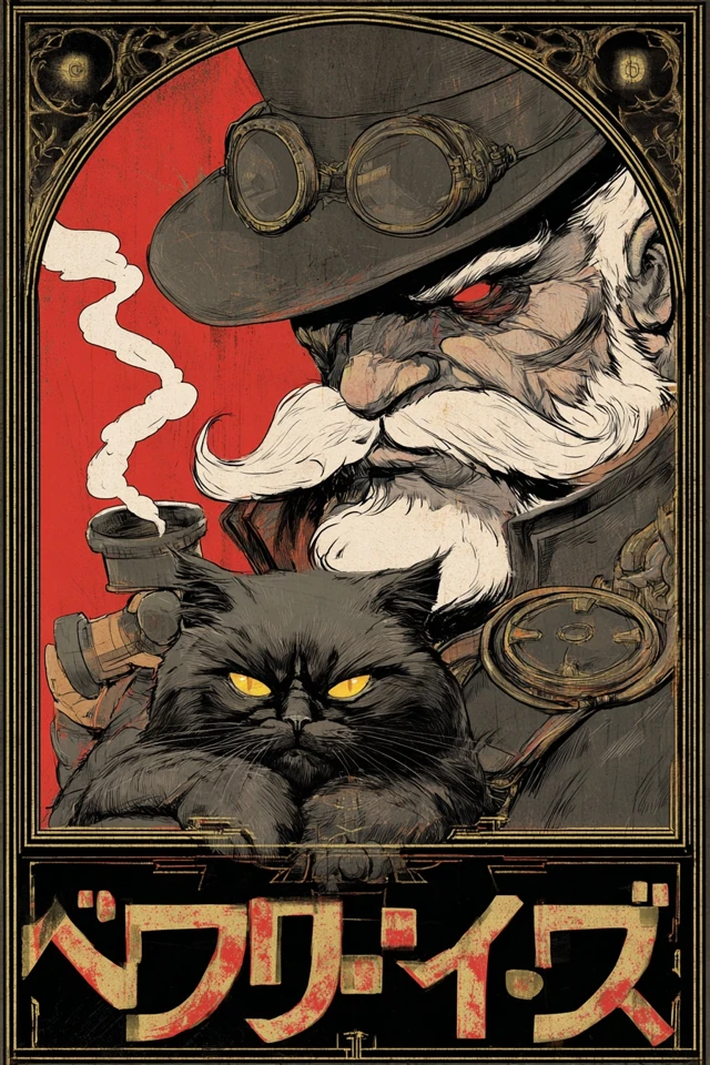 Steampunk Detective And Cat Art Nouveau Noir