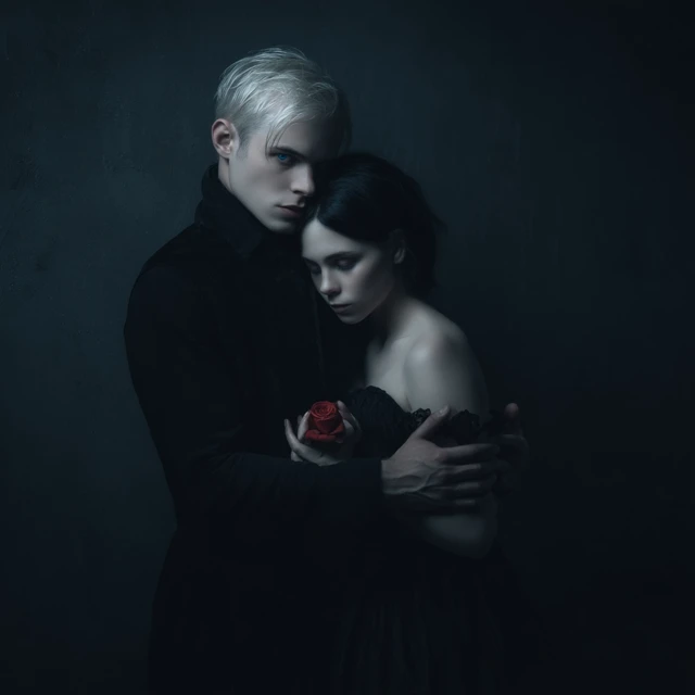 Dark Fantasy Romance Man and Woman with Rose