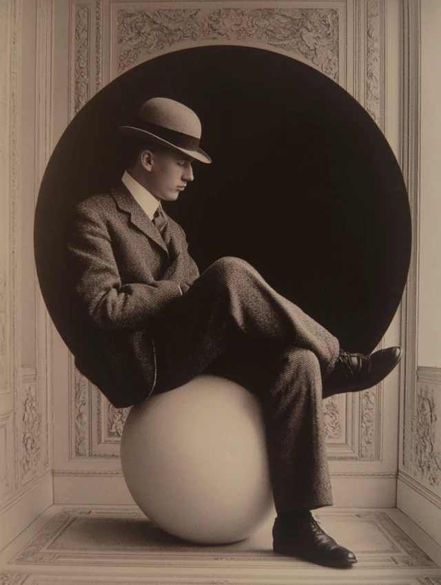 Victorian Portrait Man on Sphere, Escher Inspired