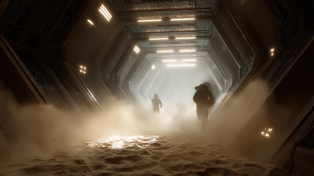 SciFi Action Scene Inside Crashed Spaceship