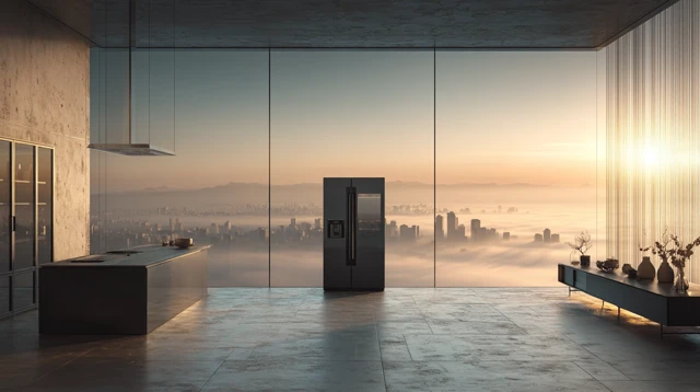 Modern Minimalist Interior with Cityscape View