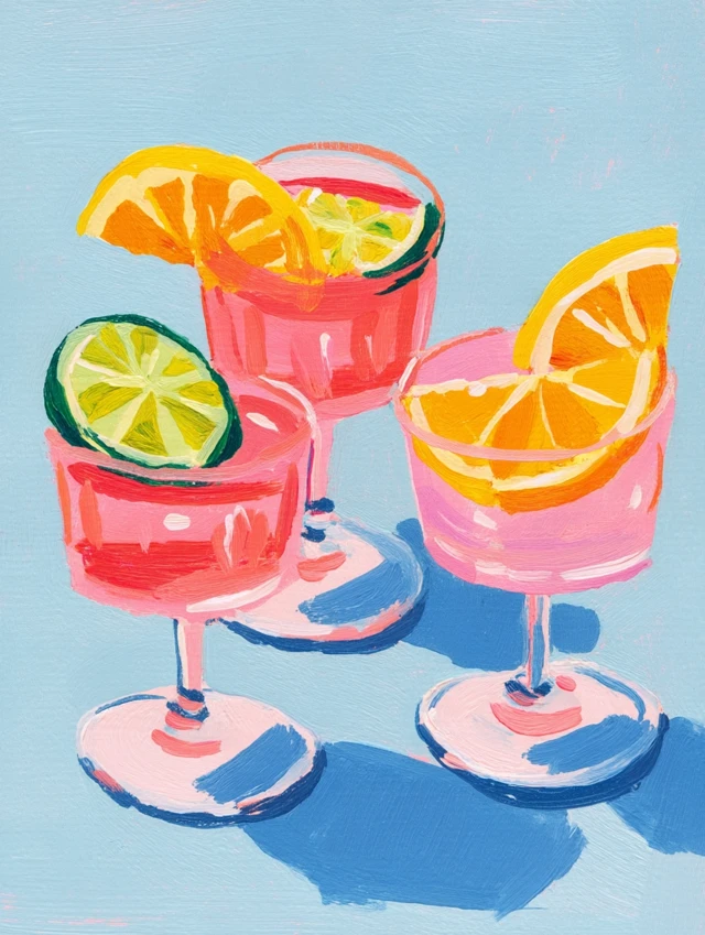 Pink Cocktails Painting - Gouache Art by Maira Kalman