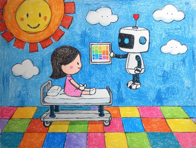 Robot Doctor and Girl Cartoon Illustration