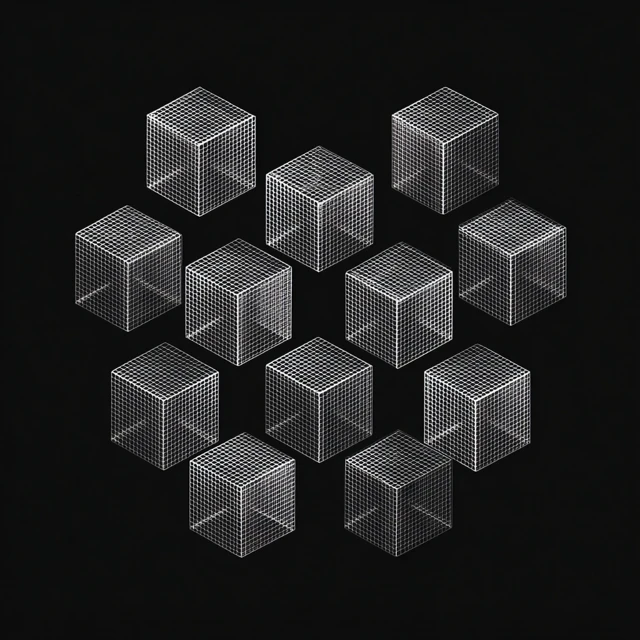 Rotating Cube Grid Abstract Art on Black Background