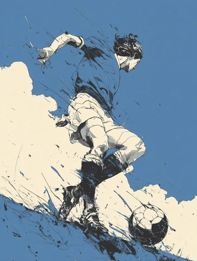Soccer Player Illustration Blue White Black