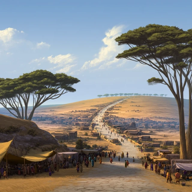 African Marketplace: Ancient Road, People and Stalls