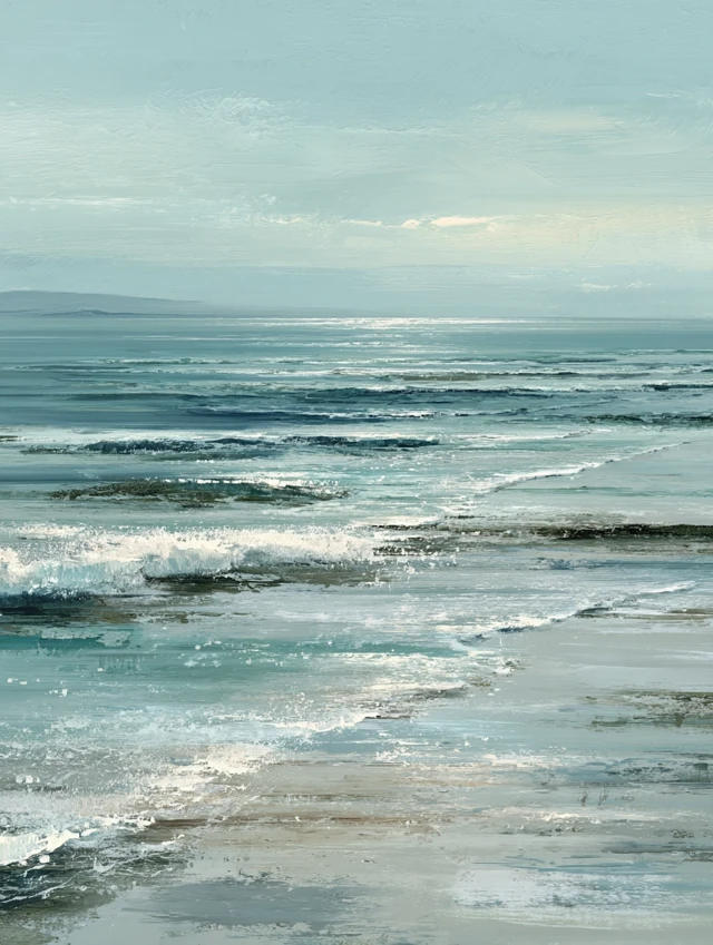 Coastal Art Calm Ocean Painting for Bathroom Decor
