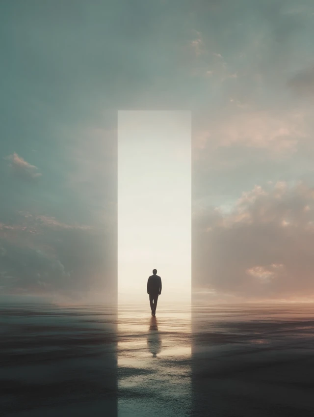 Man Walking Through Portal Cinematic Photography