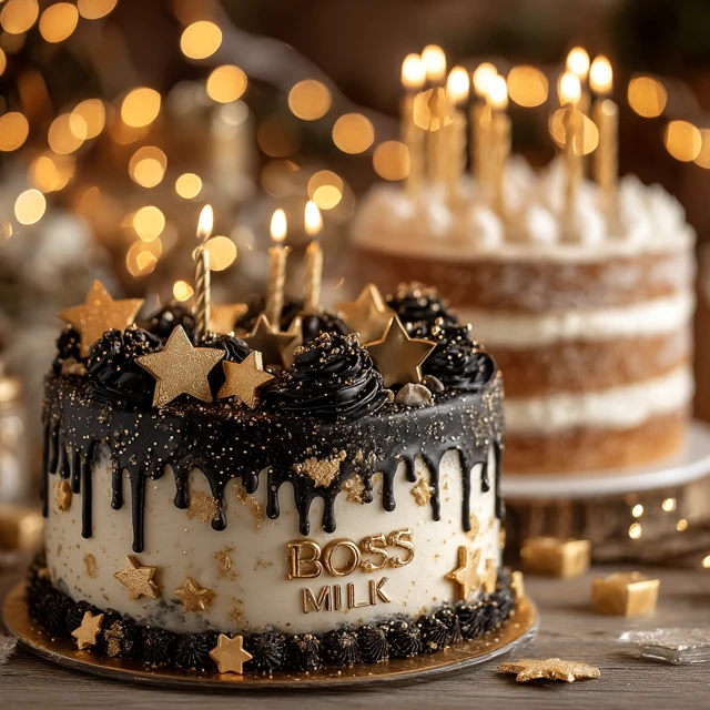 Elegant Cake with Golden Sparkles and Candles