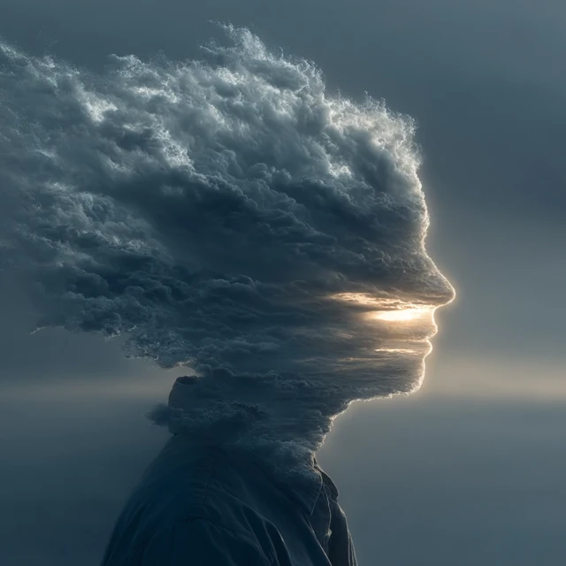 Clouded Mind: A Surreal Artwork of Clouds and Silhouette