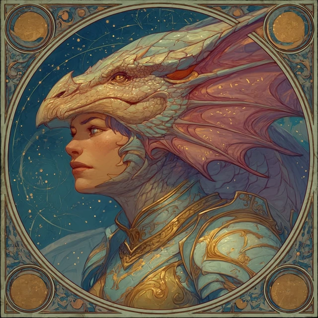 Art Nouveau Celestial Dragon Rider Fantasy Illustration
