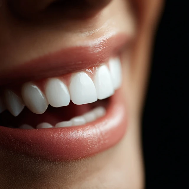 Smiling Mouth with White Teeth in Soft Lighting