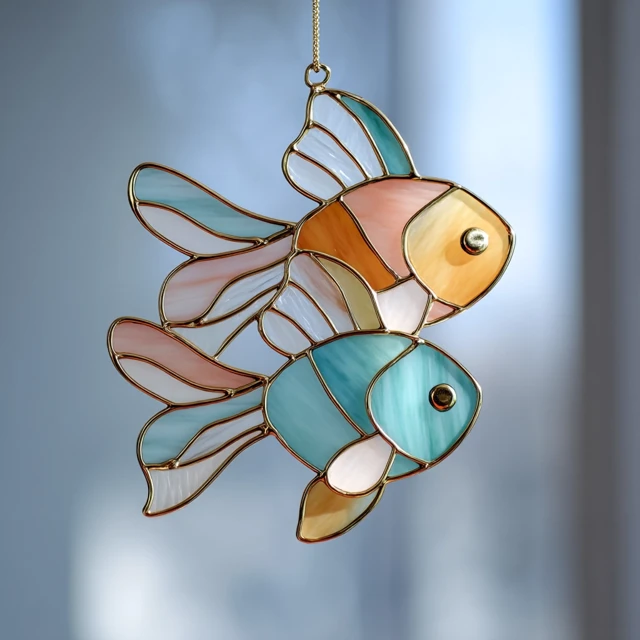 Goldfish Suncatcher Stained Glass Art Minimalist Design