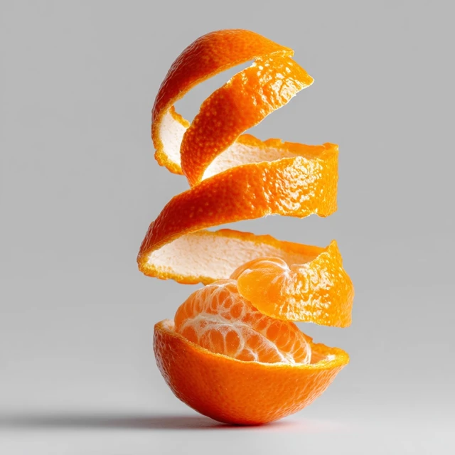 Mandarin Orange Peel Spiral: Realistic Fruit Photo