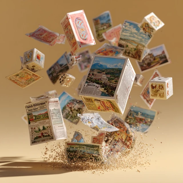 3D Dice and News in the Air Cartoon Scene