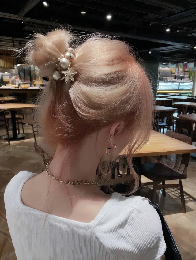 Woman with Pink Hair in Cafe Photorealistic
