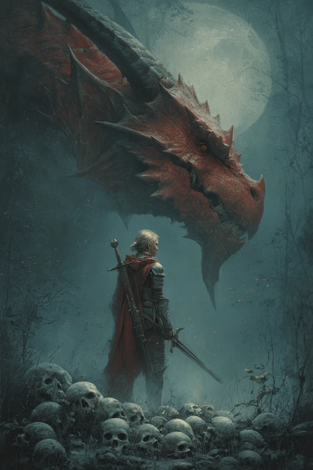 Blonde Woman and Dragon Fantasy Art