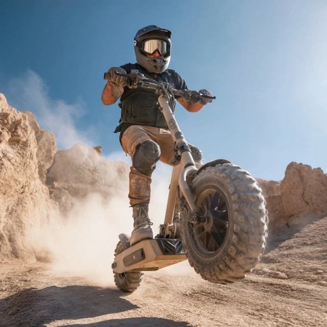 Electric Scooter Wheelie Action Shot Desert Ride