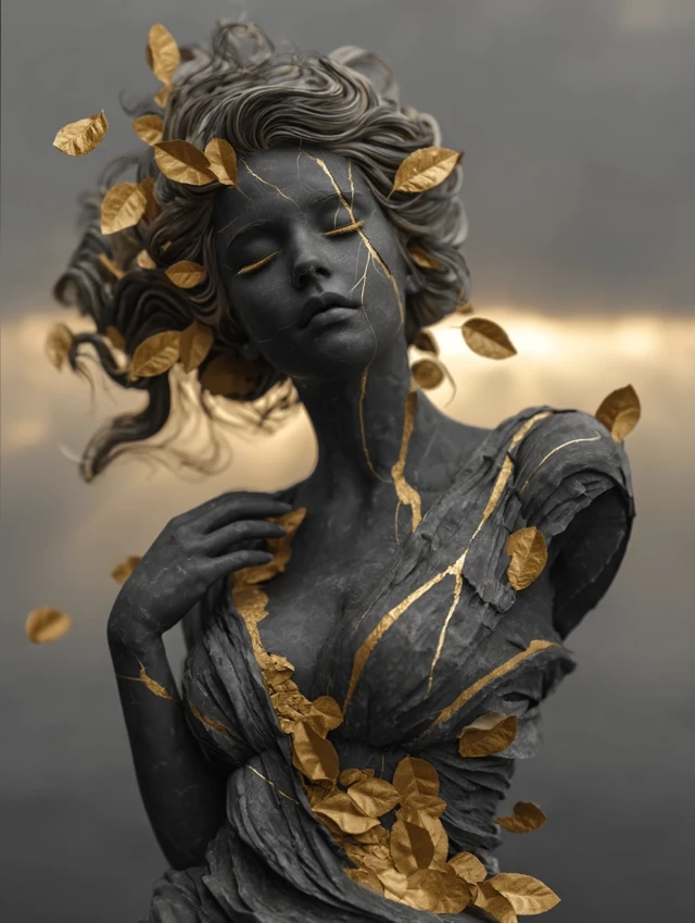 Ancient Greek Statue with Golden Veins Fine Art