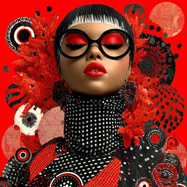 Afrofuturist Fashion Portrait Red Accents Black Beauty