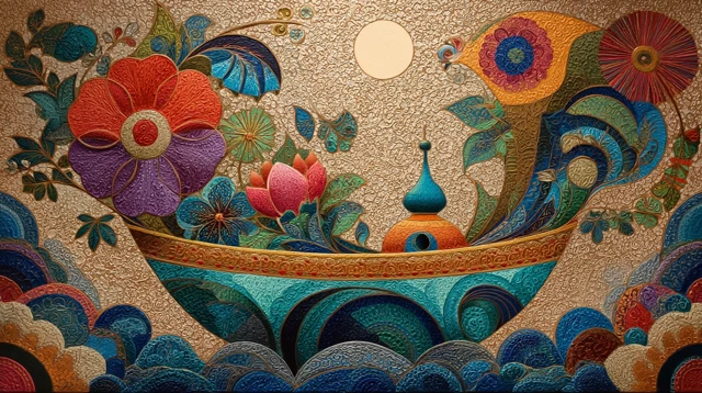 Abstract Oil Painting Mexican Culture Magic Carpet