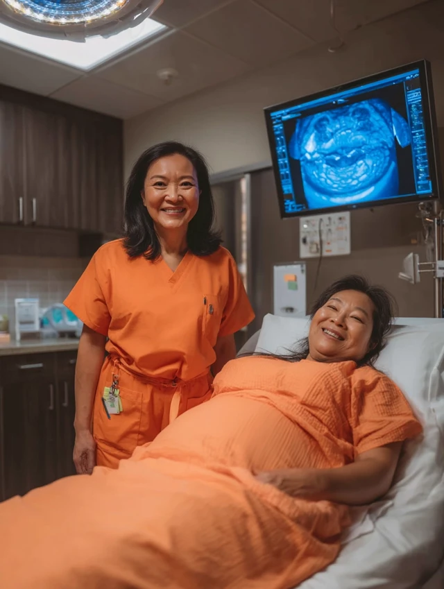 Asian Nurse and Patient in Hospital Room