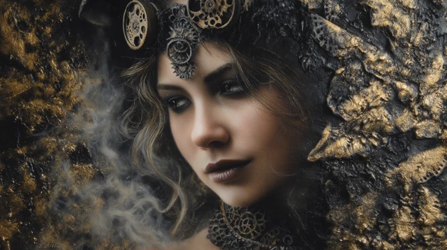 Steampunk Goth Beauty Black Gold Artwork