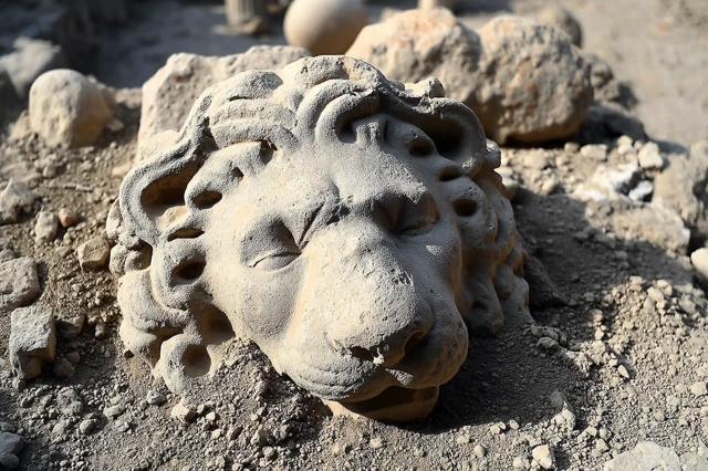 Ancient Lion Head Stone Sculpture Archaeological Find