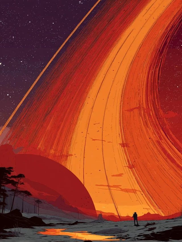 Enigmatic Planet with Rings - Minimalist Space Art