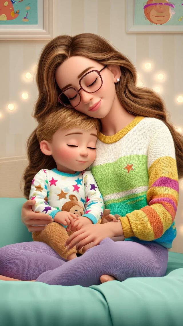 Mother and Baby Sleeping Pixar Style