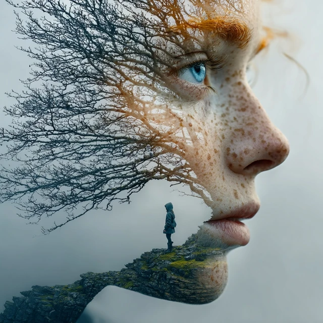 Surreal Art Woman and Tree Nature and Emotion