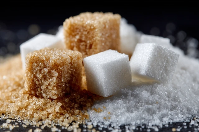 Sugar Variety Contrasts Turbinado Cubes Close Up