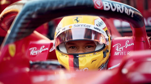 F1 Driver in Ferrari Cockpit: Focus and Intensity