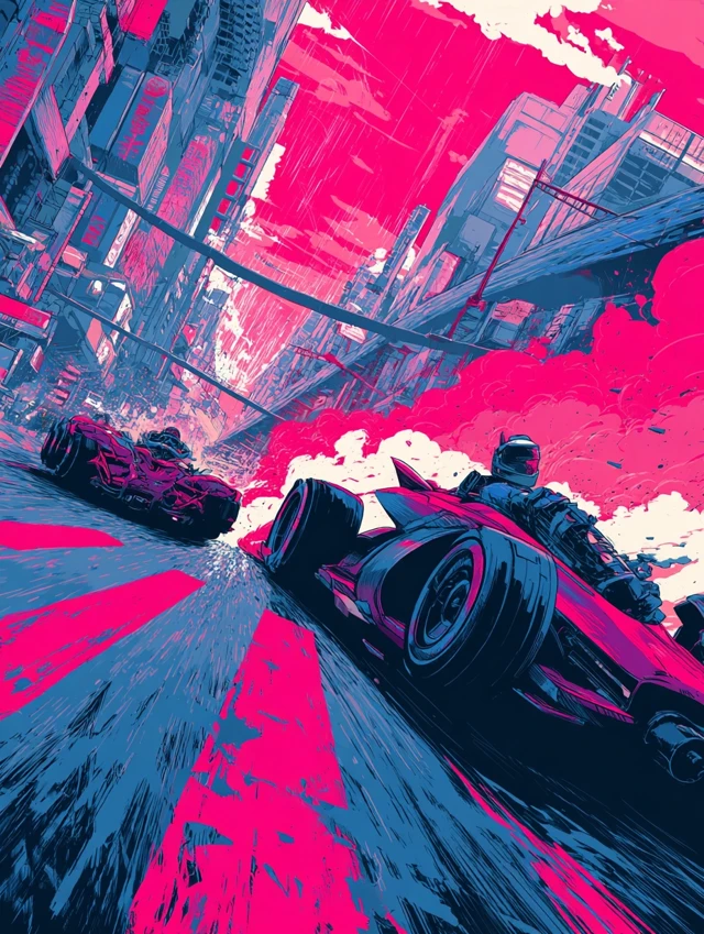 Futuristic Racer Showdown Cel Shaded Illustration