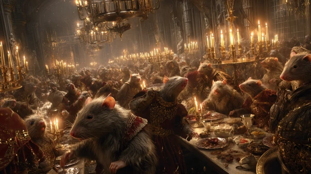 Medieval Rat Banquet Hall Dark Fantasy Scene
