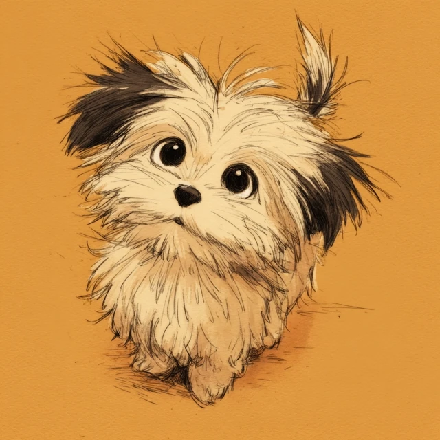 Cute Cartoon Puppy with Big Eyes and Fluffy Fur