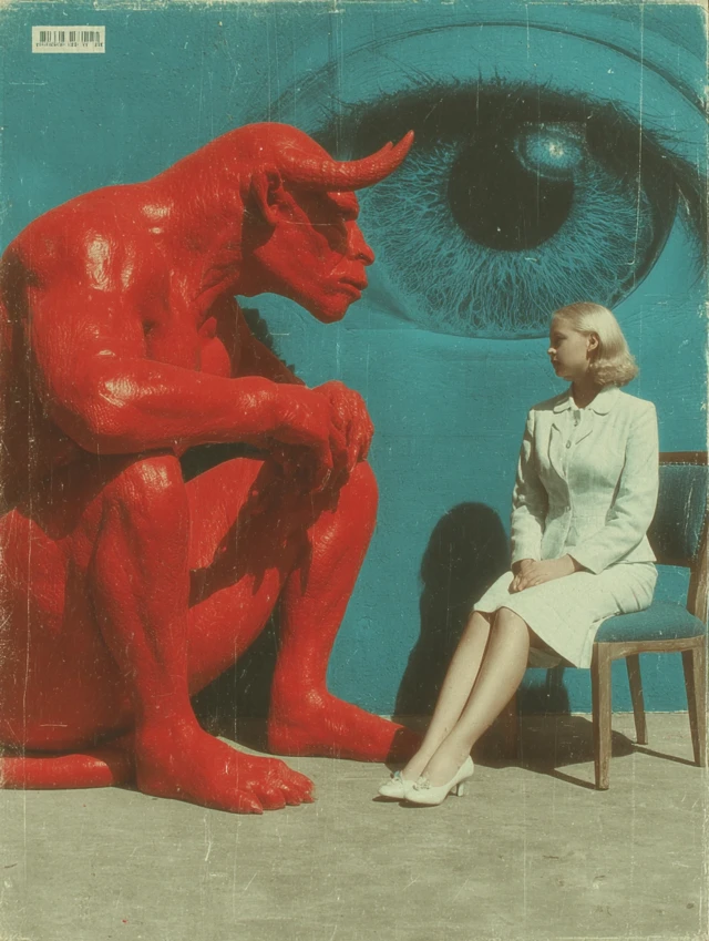 Woman in Red on Giant Eye Vintage Photography