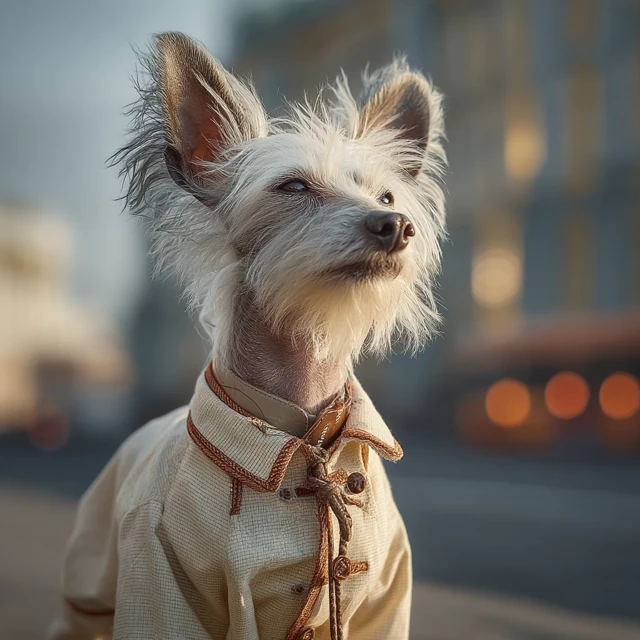 Chinese Crested Dog in Summer Shirt St Petersburg