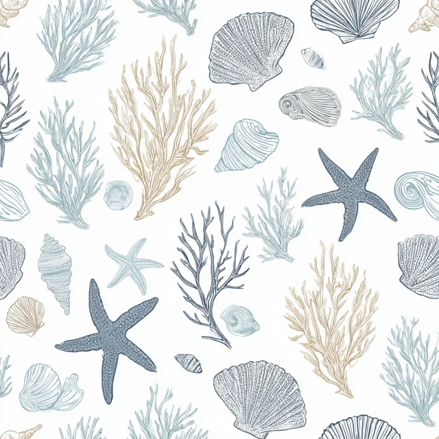 Coastal Pattern Coral Starfish Shells Vector