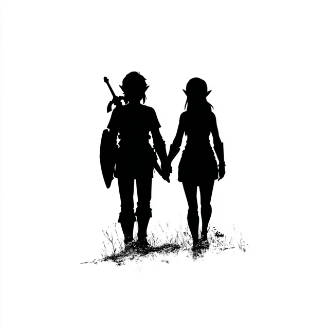 Zelda and Link Silhouette Art