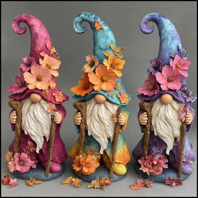 Whimsical Gnome with Flower Hat Blossoms