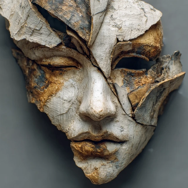 Broken White Mask Ancient Sculpture Art