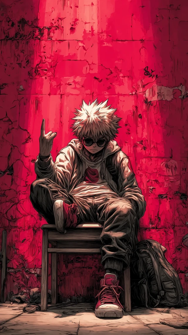 Anime Boy Middle Finger Red Background