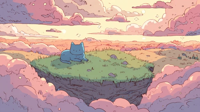 Cartoon Cat on Floating Island Adventure Time Style
