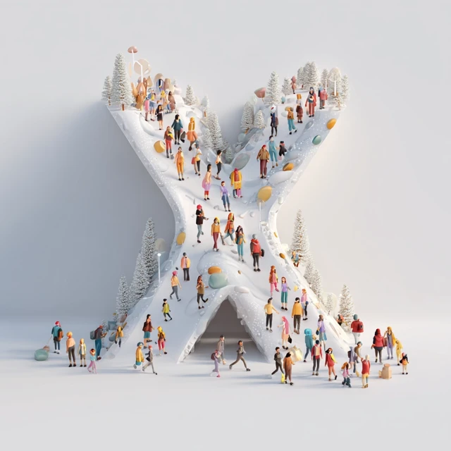 Letter X Illustration with People Walking Art Poster