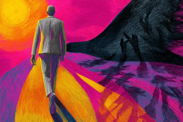 Figure Walking into Light Vibrant Art