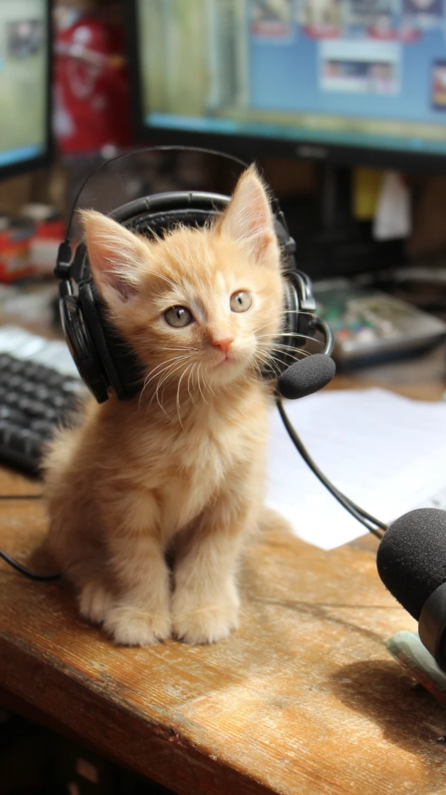 Podcast Kitten: Orange Kitten with Headset