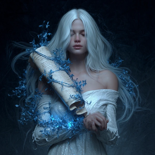 Dark Fantasy Woman with Glowing Runes