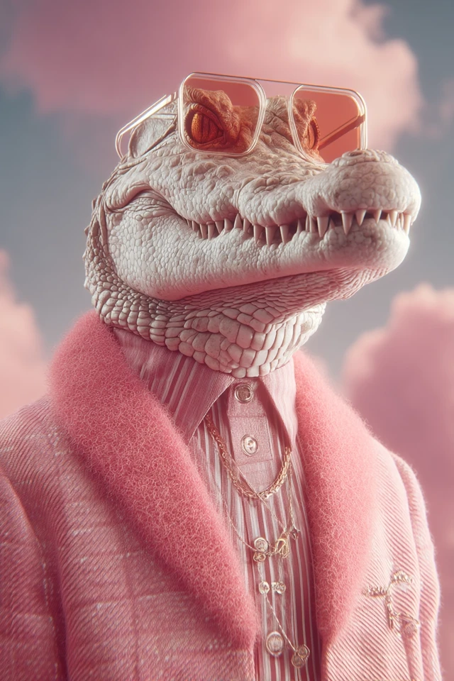 Anthropomorphic Alligator in Red